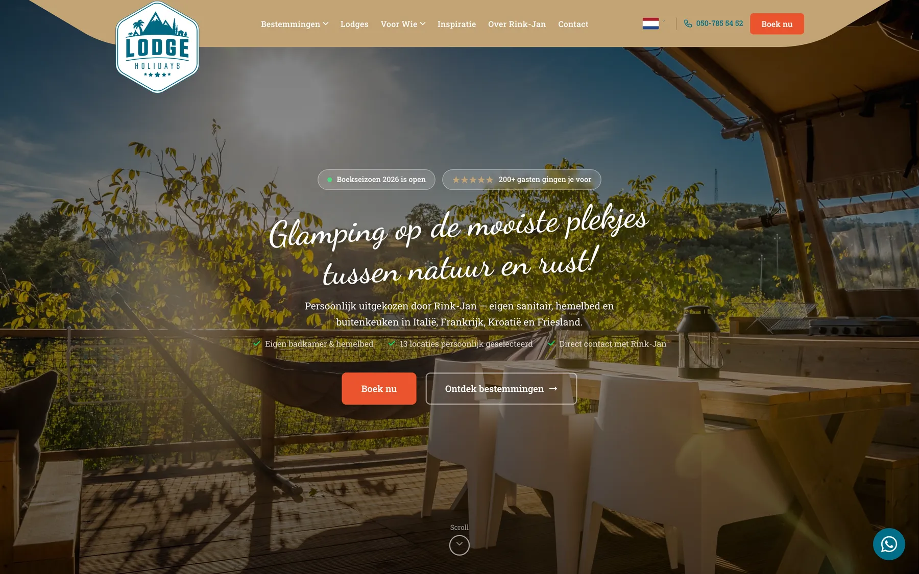 Voorbeeld van een Velify-site: de homepage van Lodge Holidays