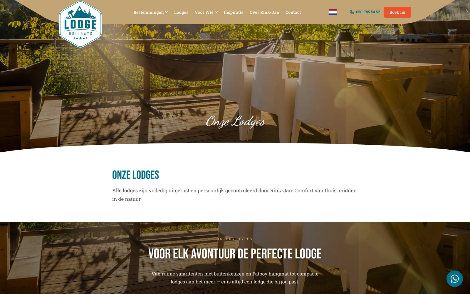 Accommodatie-overzicht op een Velify-site: de lodges van Lodge Holidays
